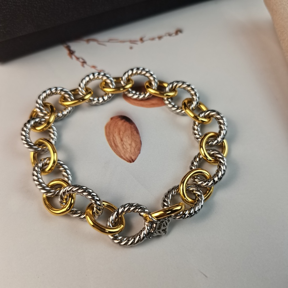 David Yurman Style Two-Tone Cable Chain Bracelet